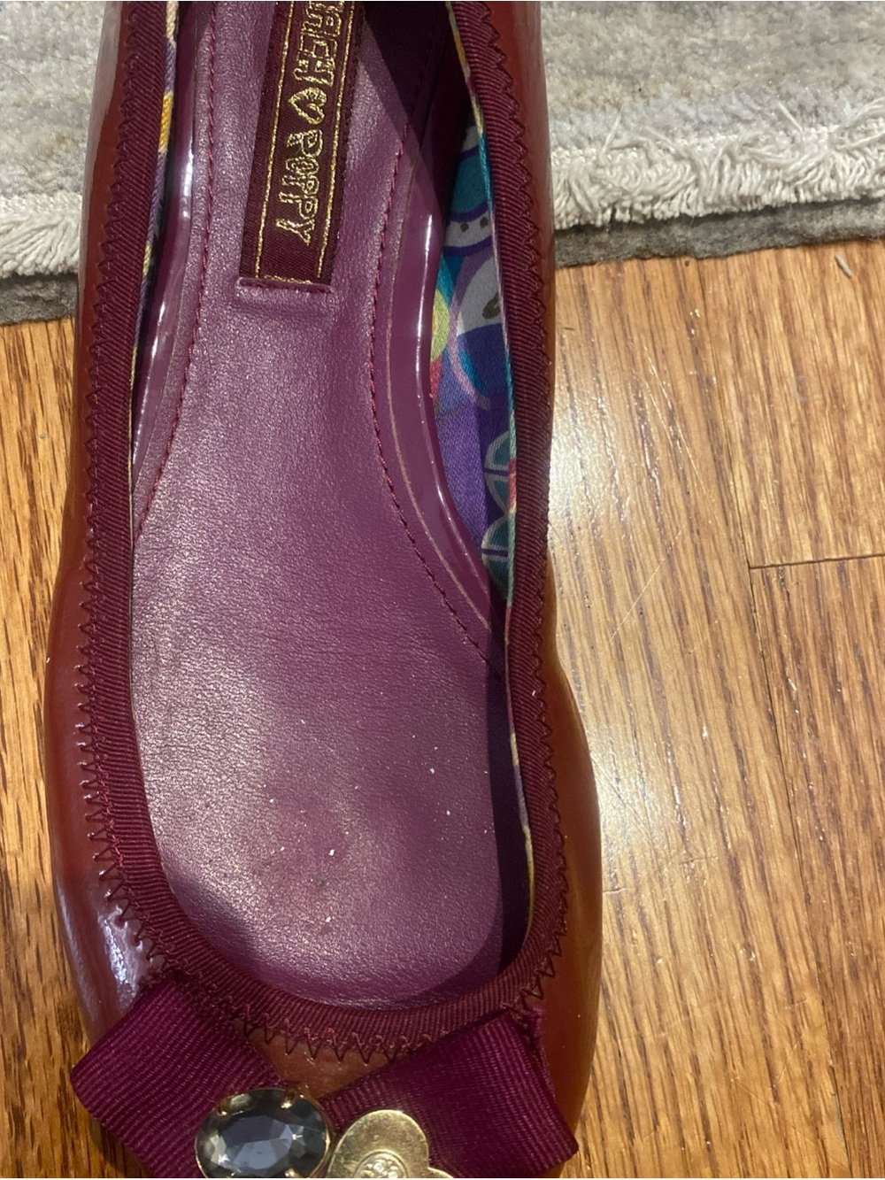 Women’s Burgundy Bow Ballet Flats - Picture 4 of 11